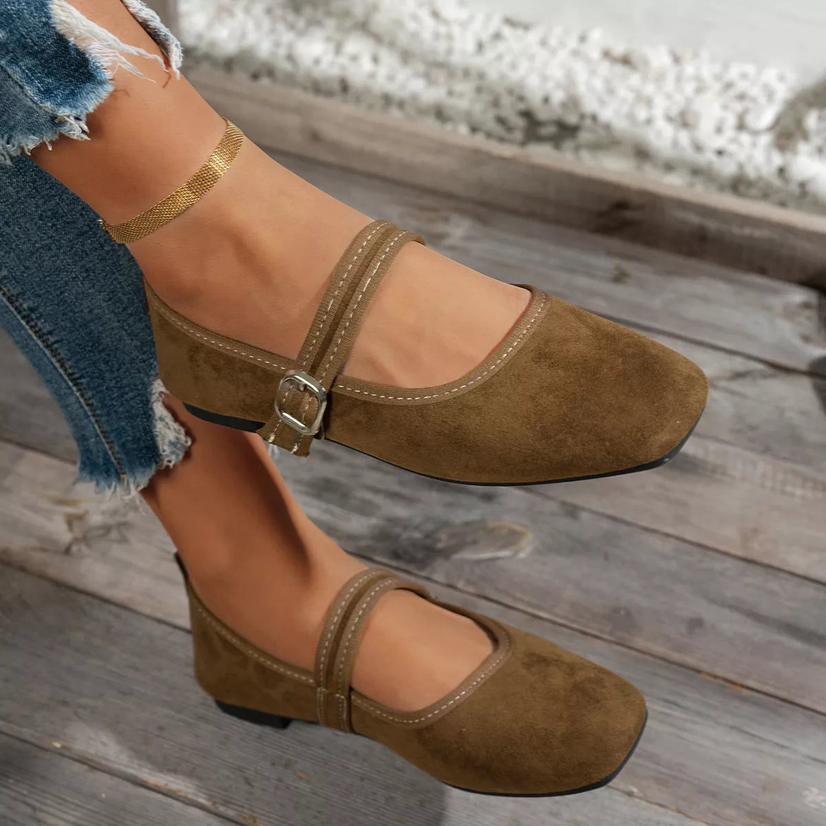 Gabi slip-ons med fyrkantig tå, ljusbrun