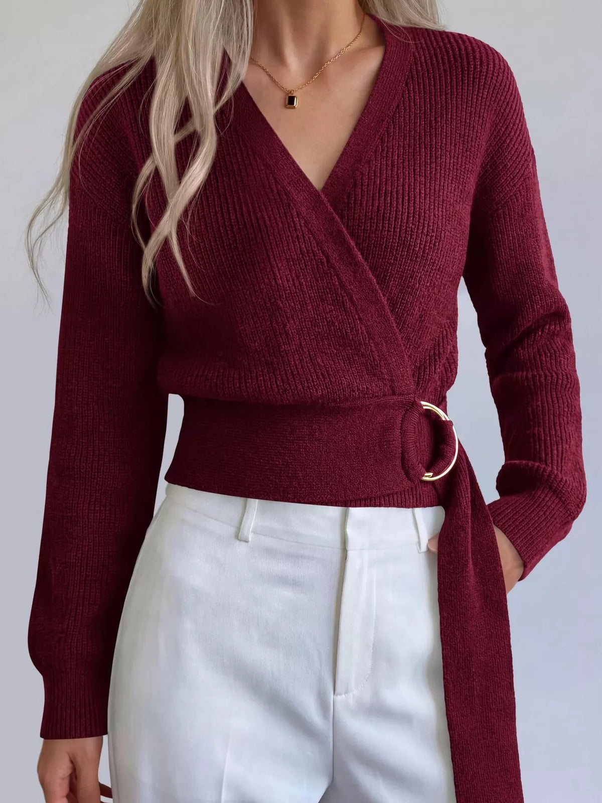 Päivi tröja med ringdetalj, vinröd