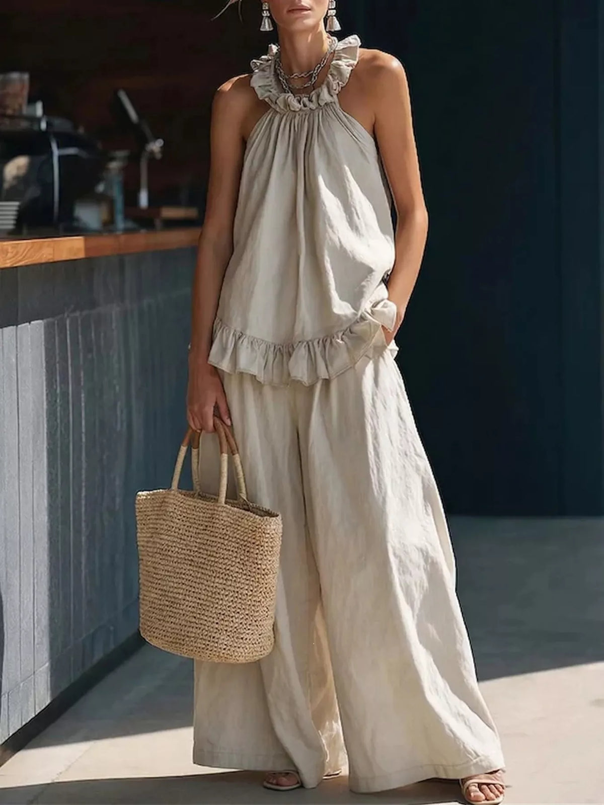 Fabiola set med halterneck, aprikos