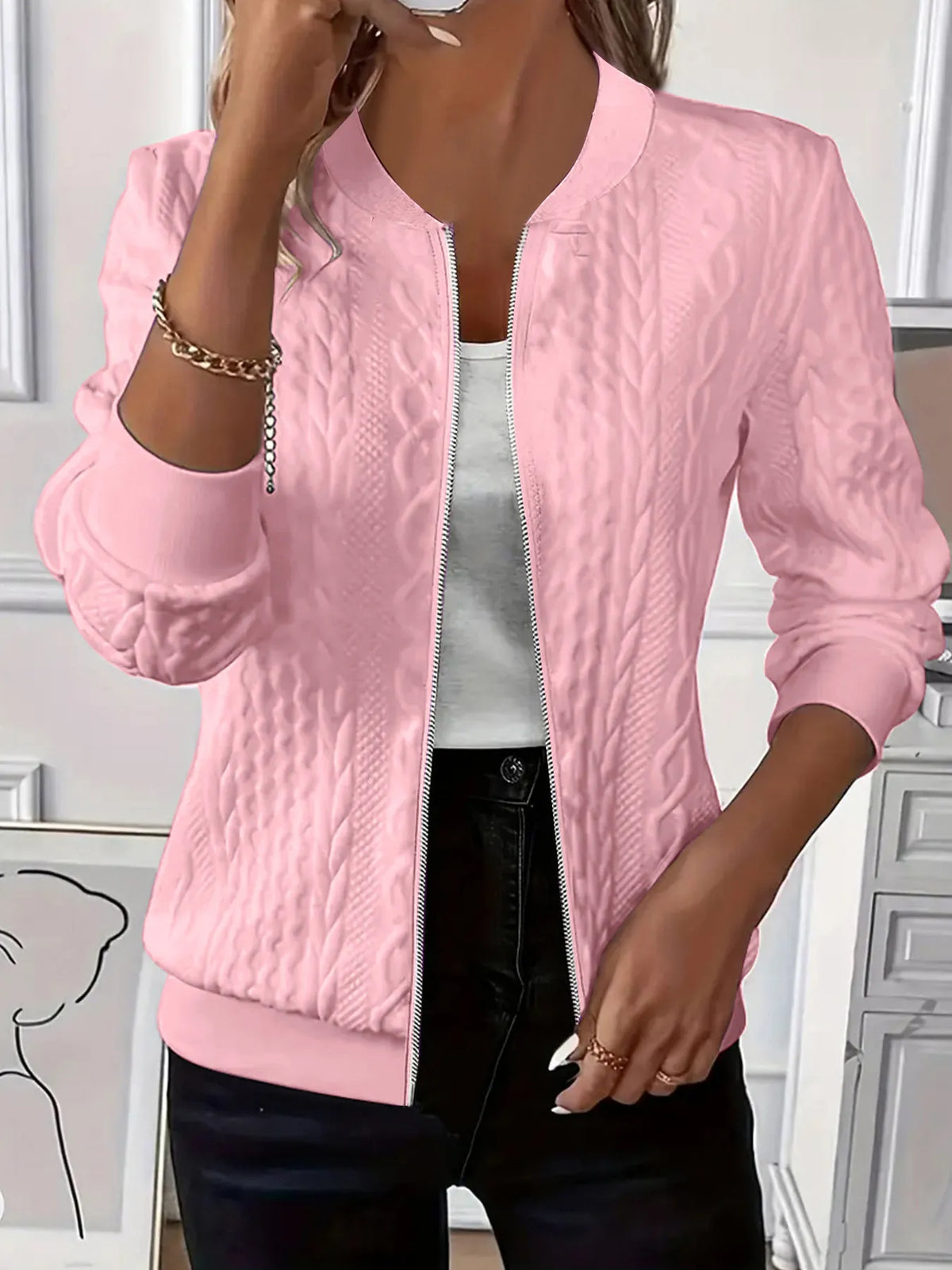 Tea texturerad jacka, rosa