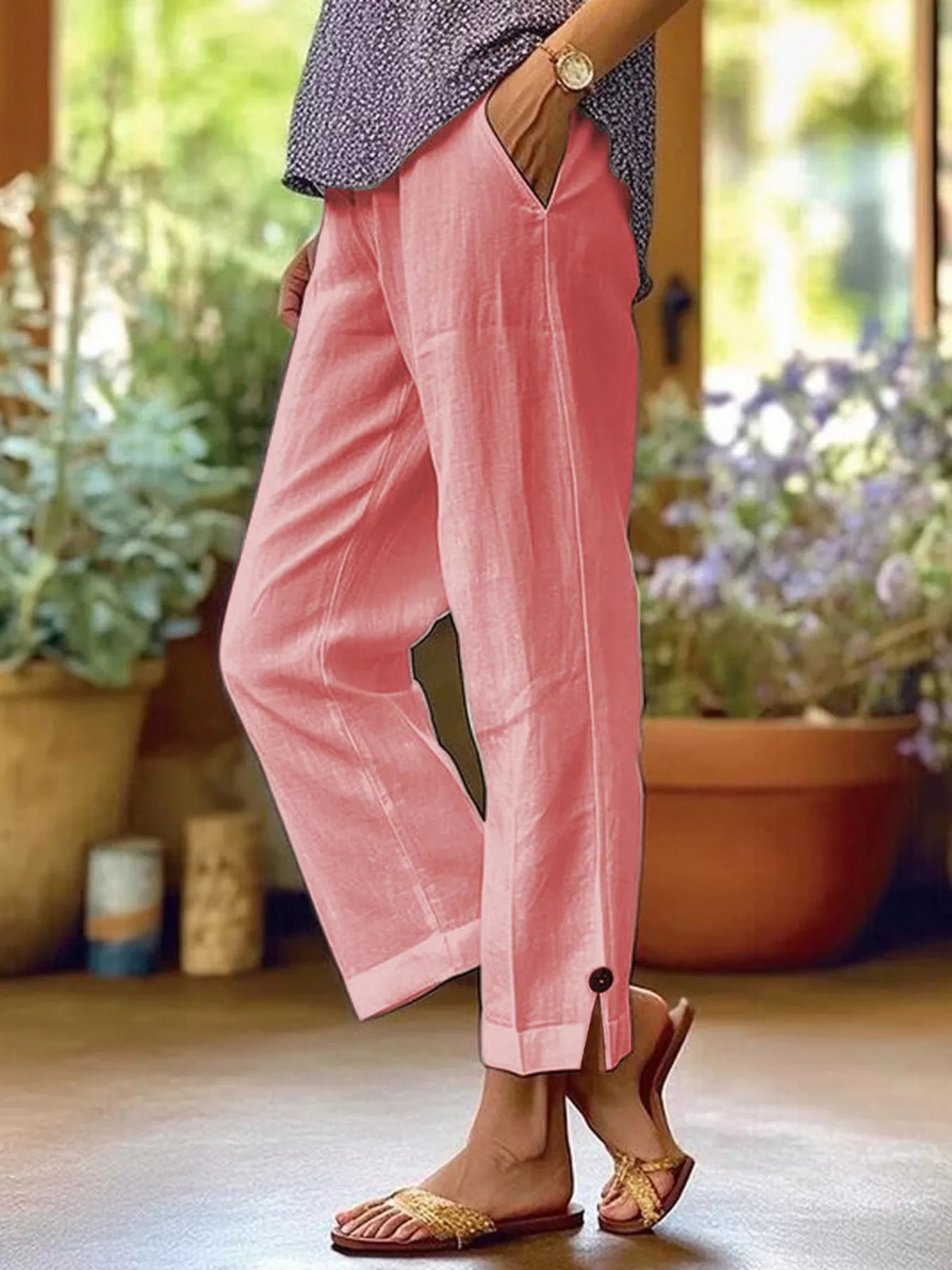 Malena byxor med slits, rosa