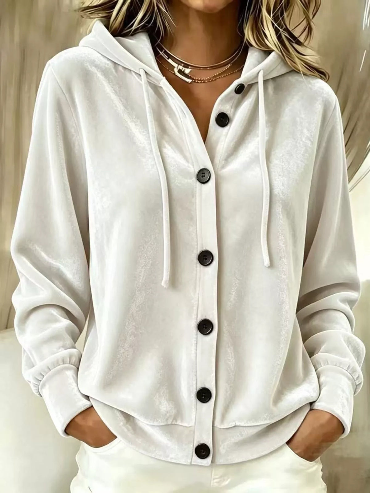 Susanne hoodie i sammet, vit