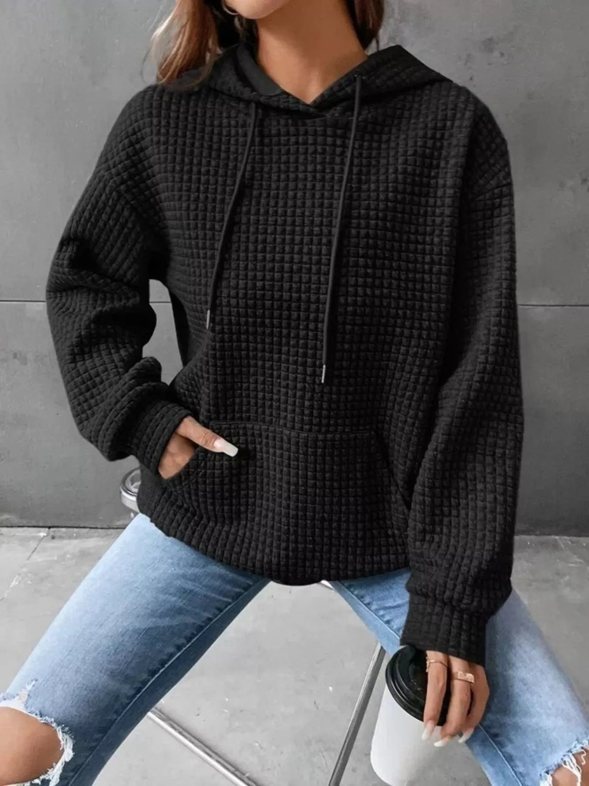 Elia texturerad hoodie, svart