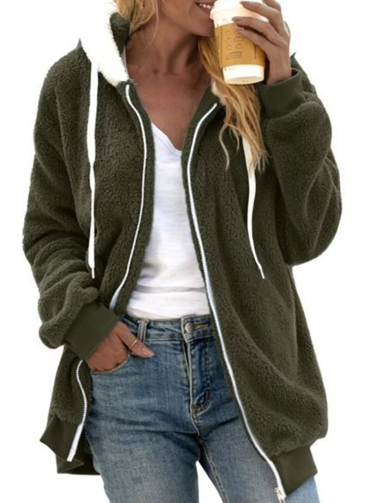 Sanne hoodie i fleece, militärgrön