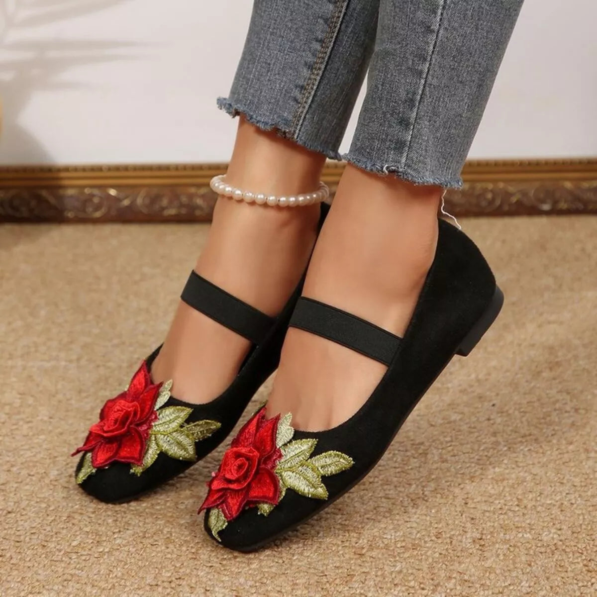 Camelia slip-ons med fyrkantig tå