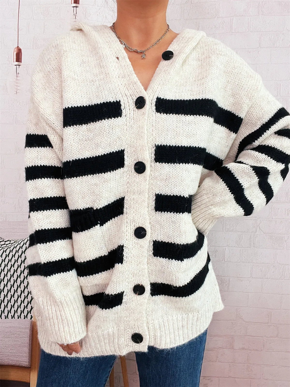 Nayla randig cardigan, vit