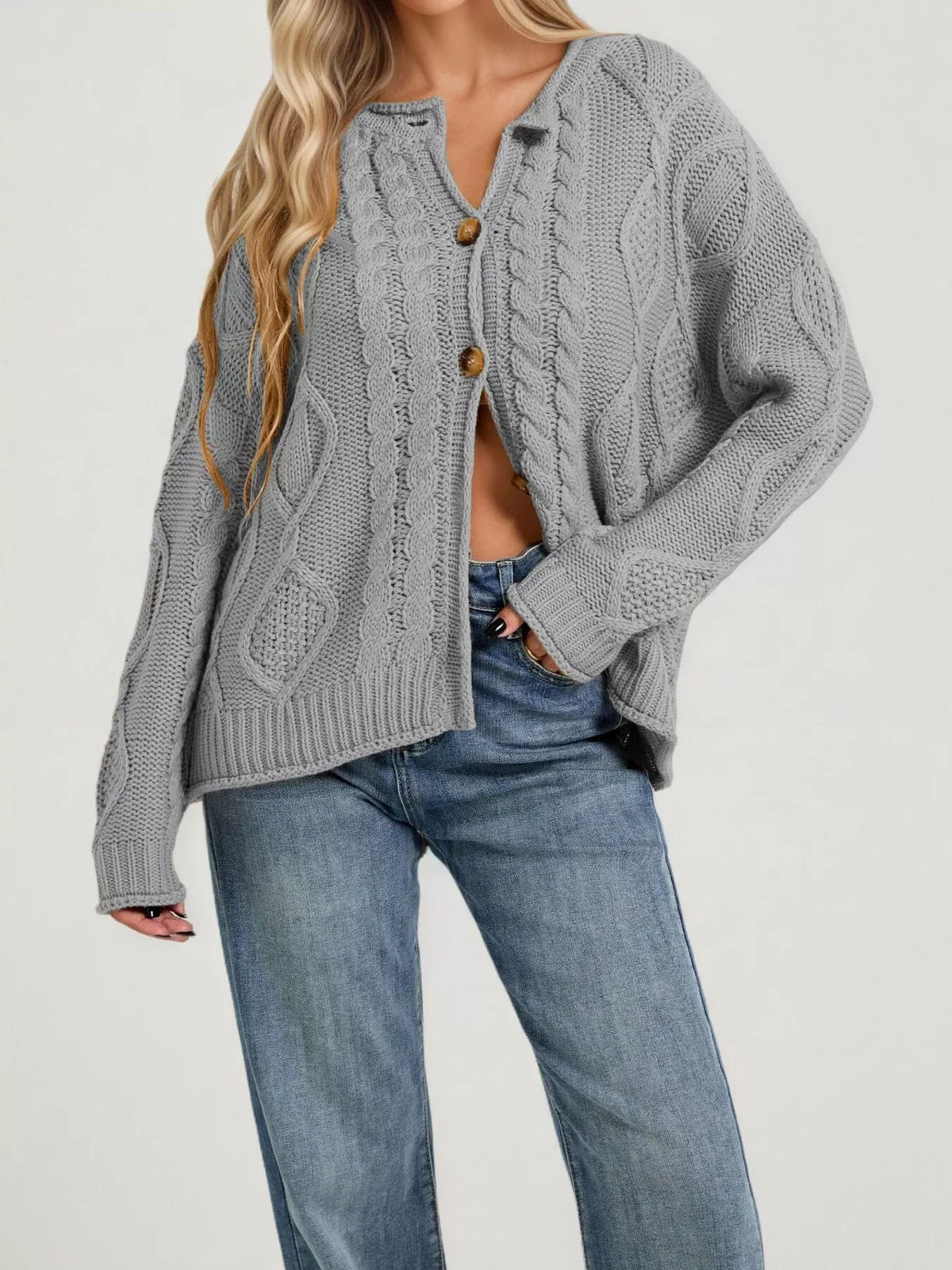 Marianne kabelstickad cardigan, grå