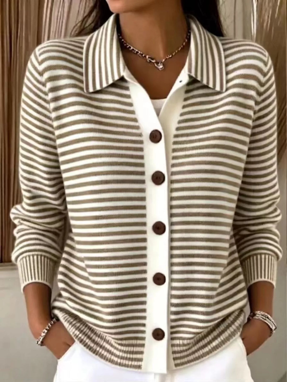 Aglaia randig cardigan, brun