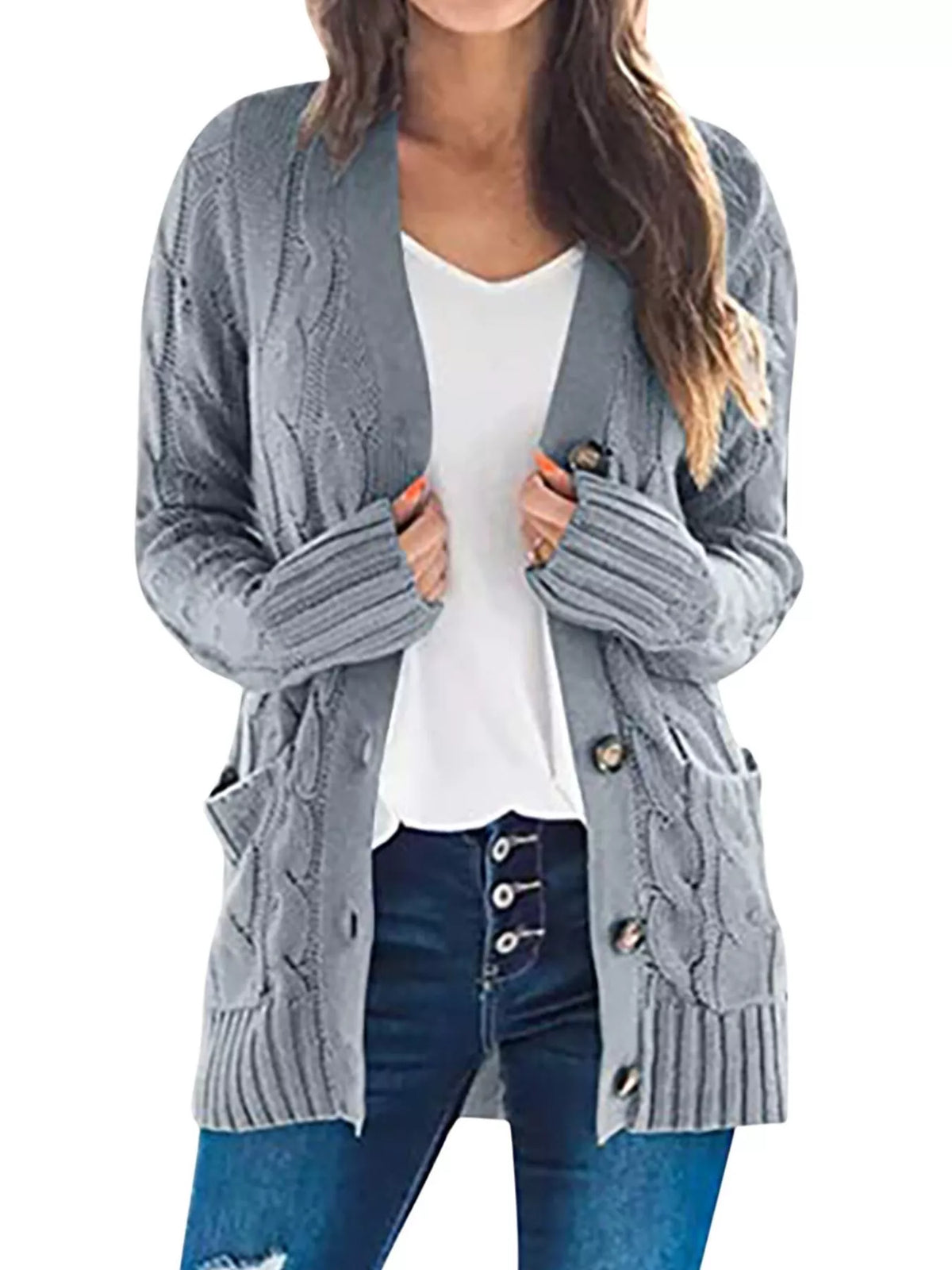 Octavia grovstickad cardigan, silvergrå