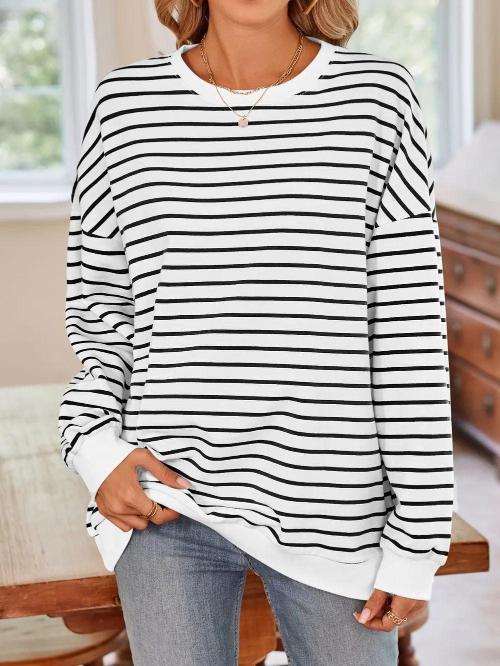 Birgit randig sweatshirt, vit