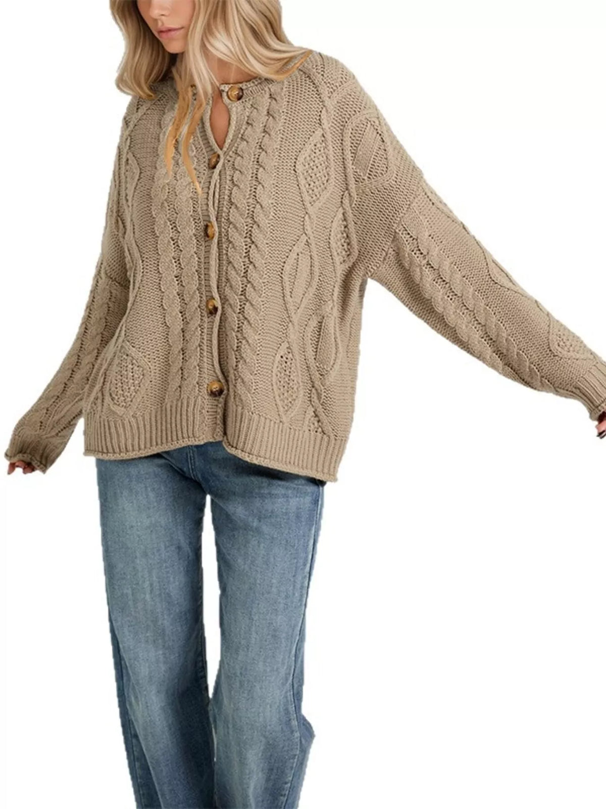 Marianne kabelstickad cardigan, khaki