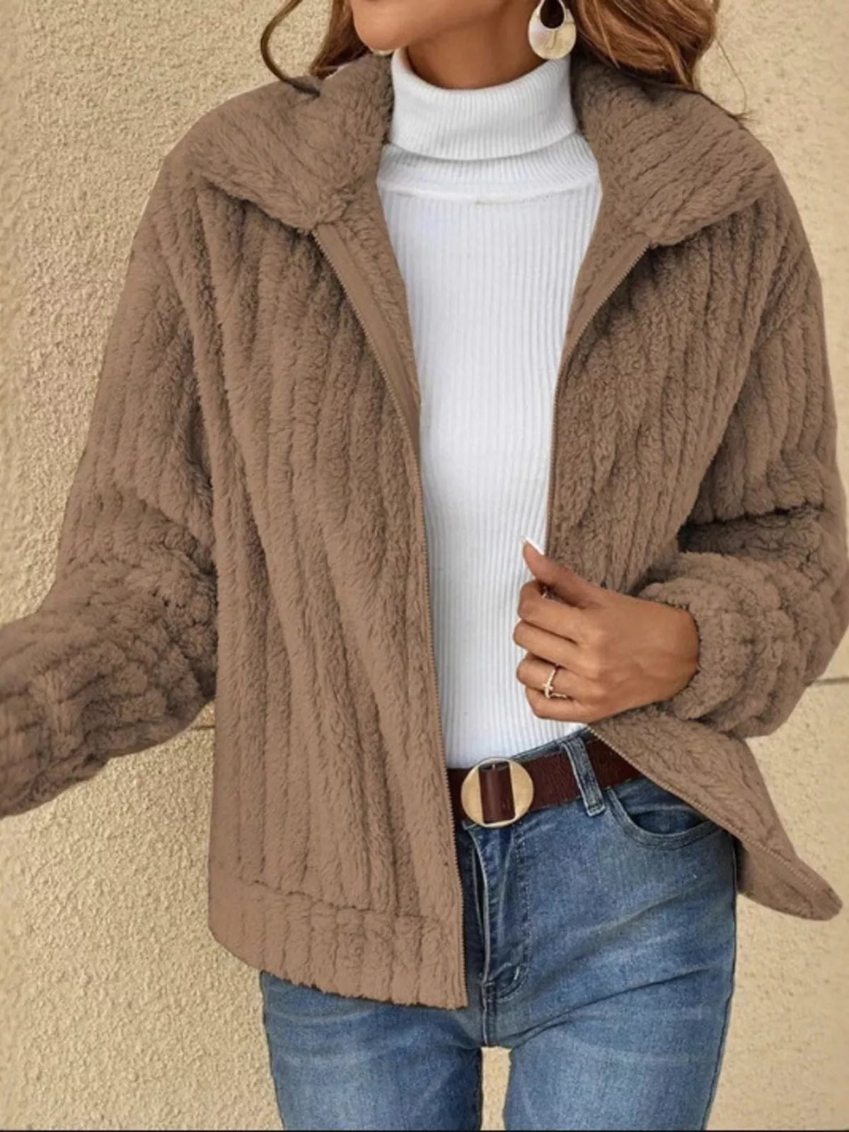 Trine jacka i pälslook, khaki