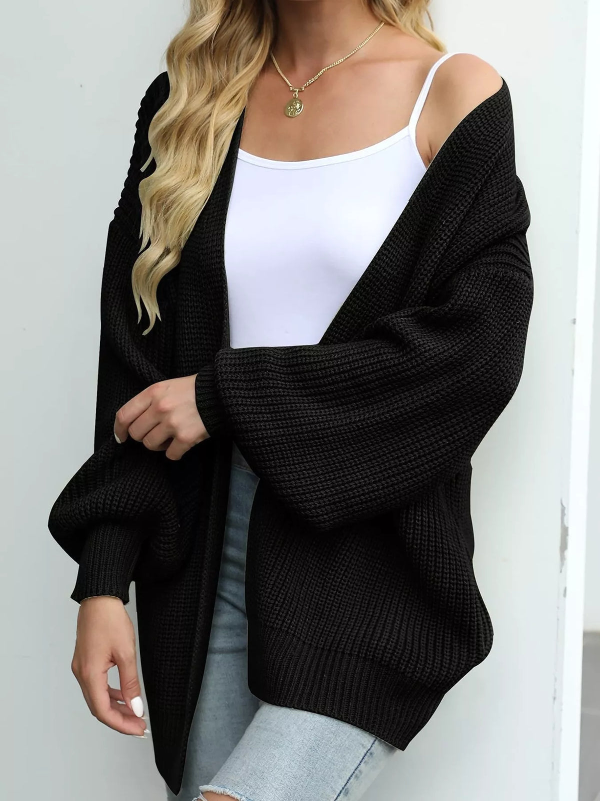 Senta grovstickad cardigan, svart