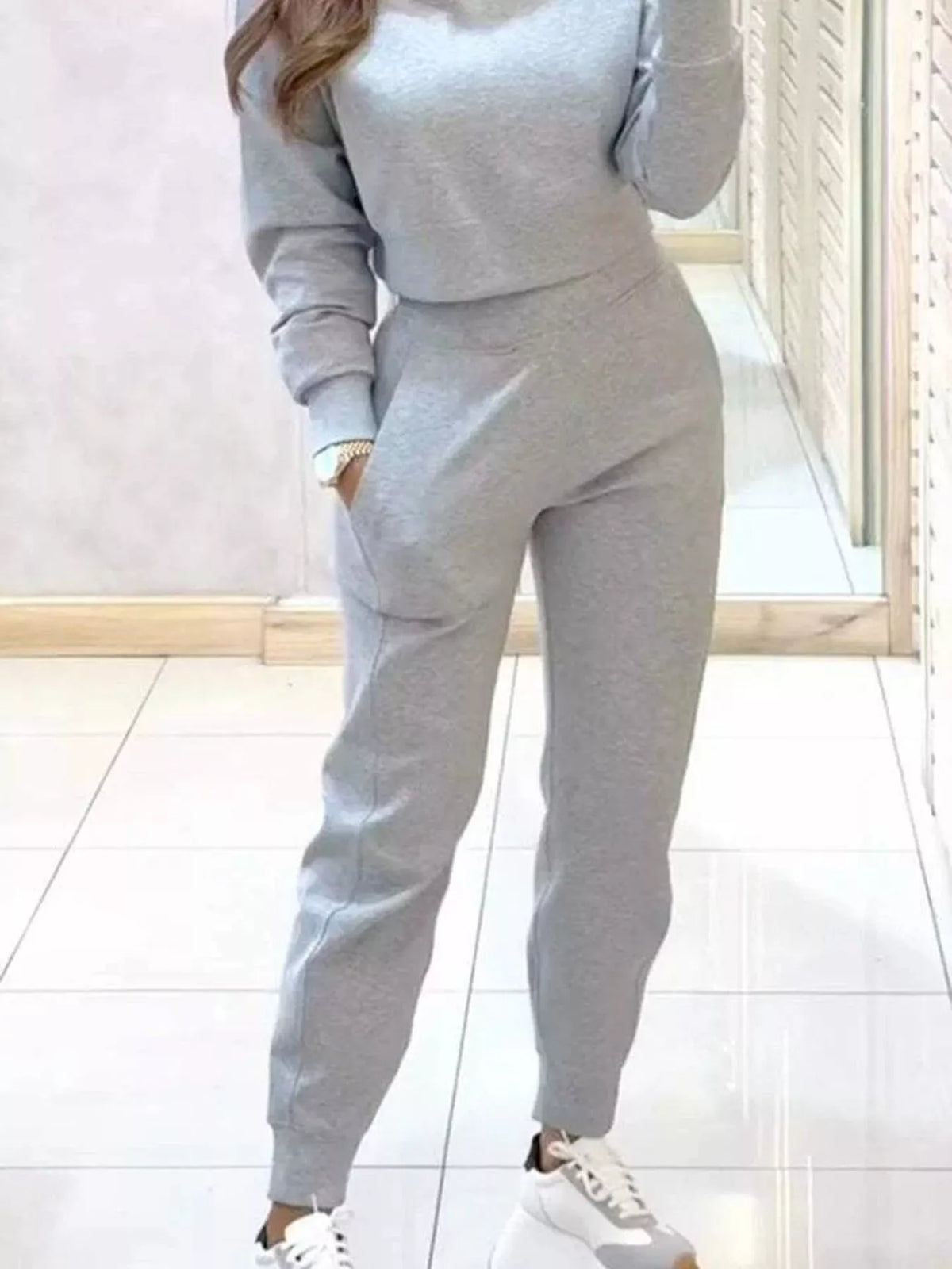Lottie set med croppad sweatshirt, ljusgrå