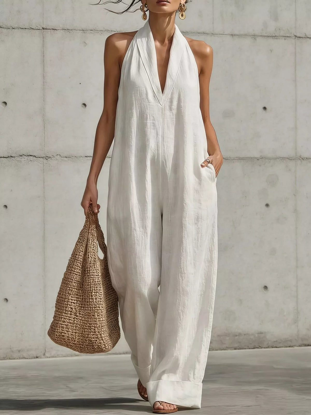 Alanis jumpsuit med halterneck, vit