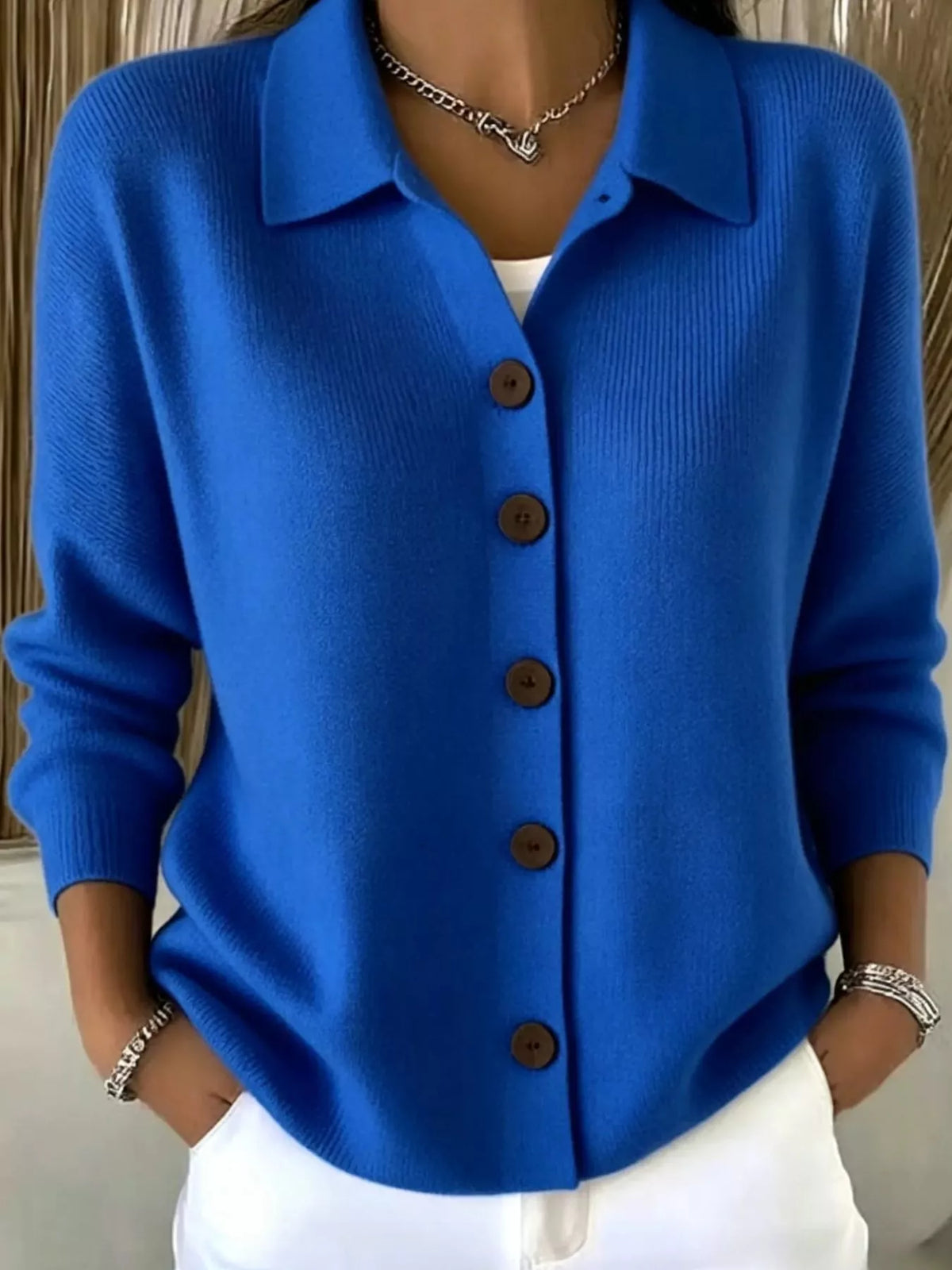 Eleanor höftlång cardigan, blå