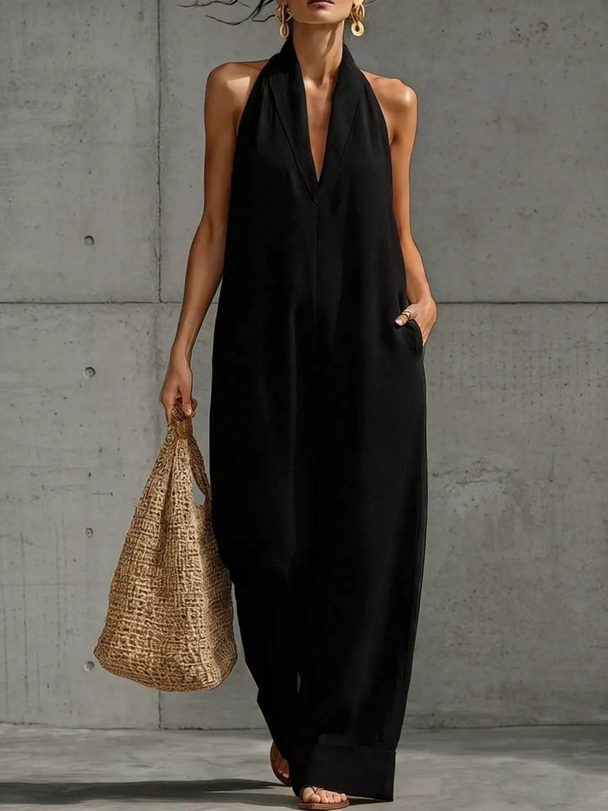 Alanis jumpsuit med halterneck, svart