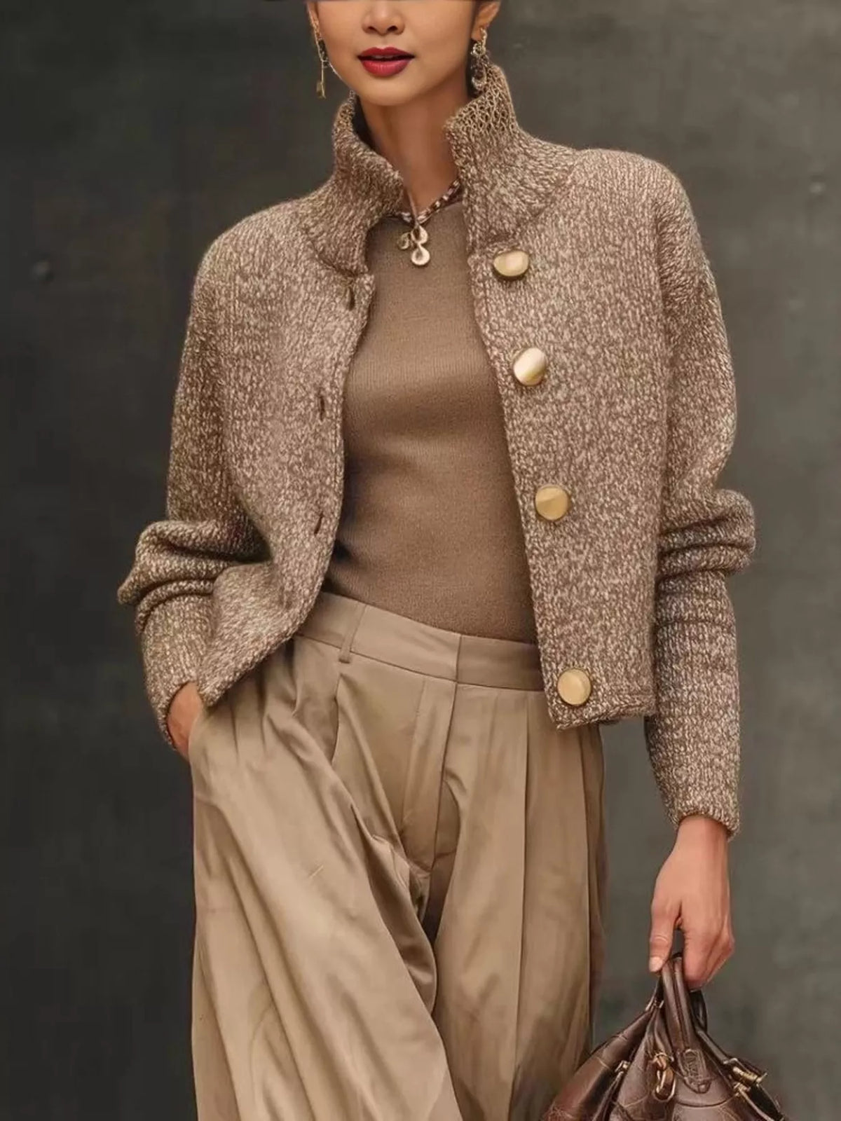 Caitlin kort cardigan, kamel