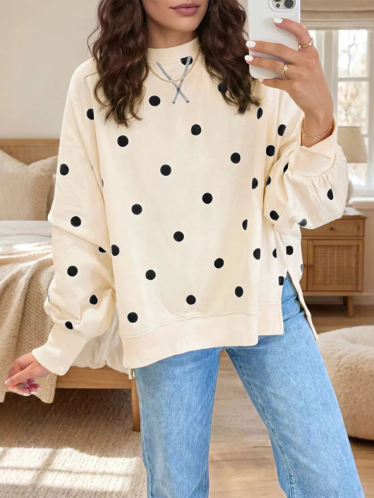 Aurore prickig sweatshirt, ljusbrun