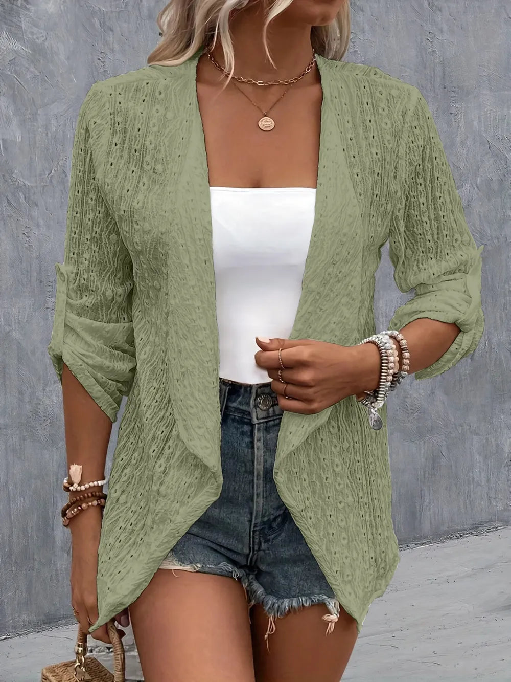 Pernilla broderad cardigan, salviagrön