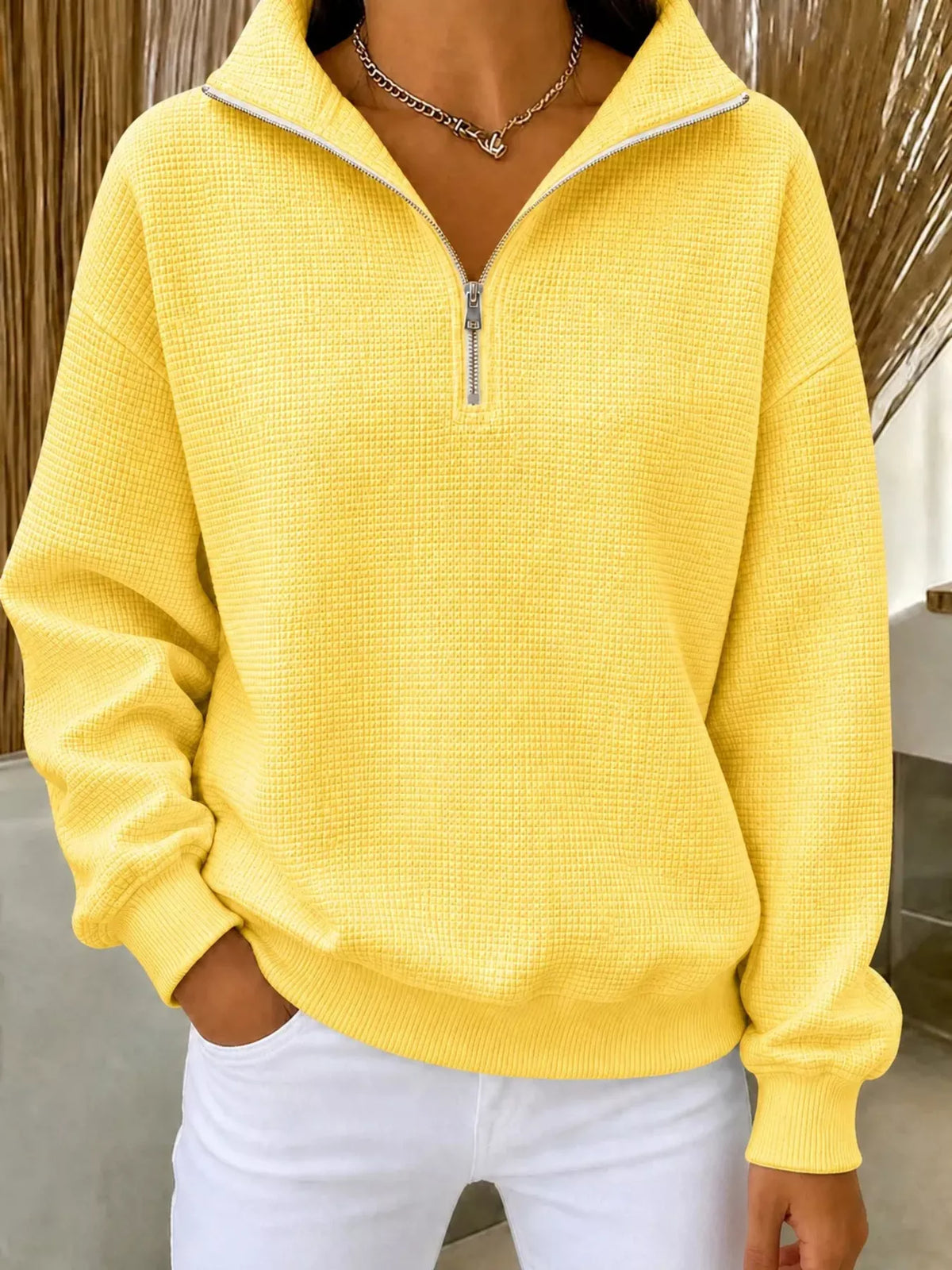 Daniela våffelstickad sweatshirt, gul