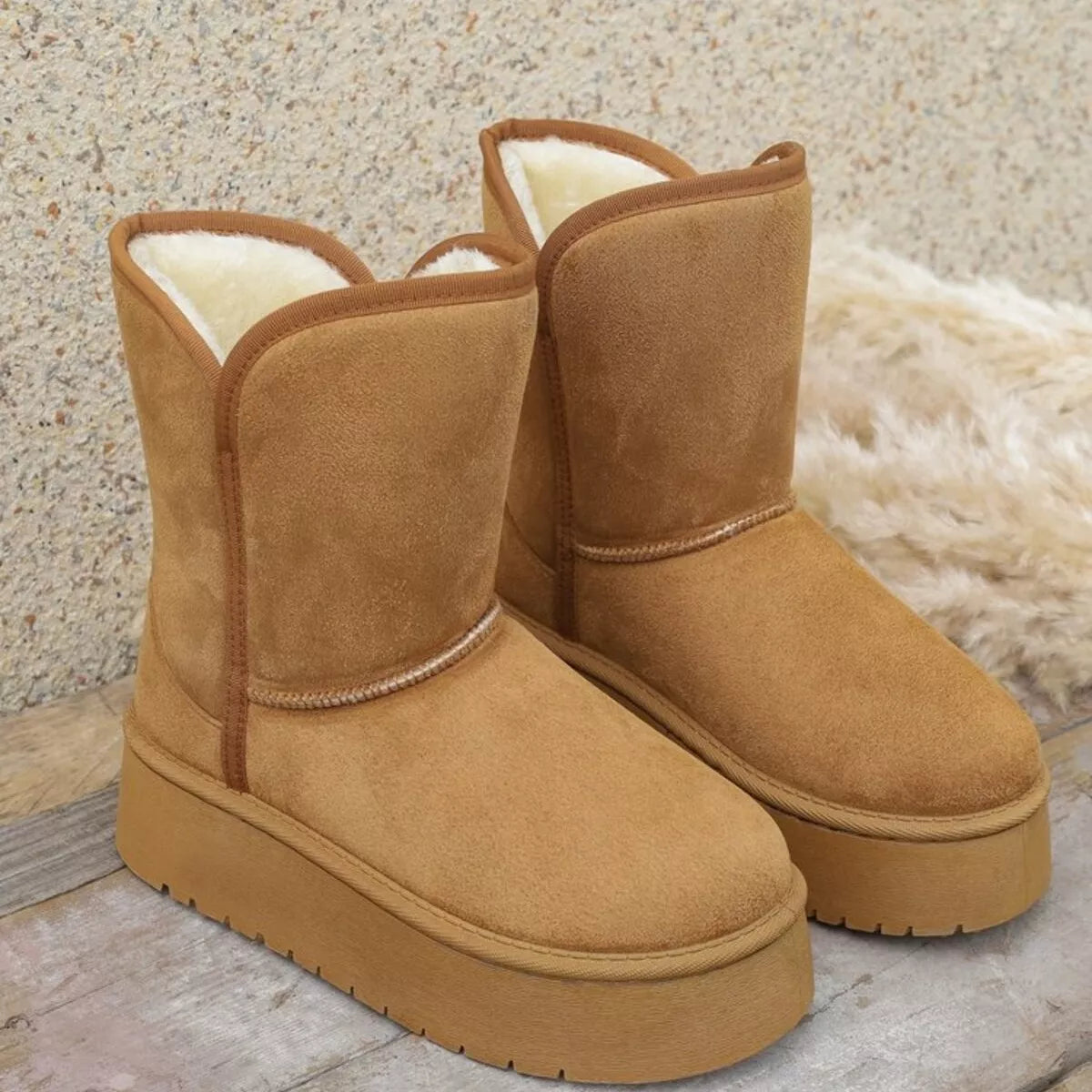 Estelle boots i läderlook, kamel
