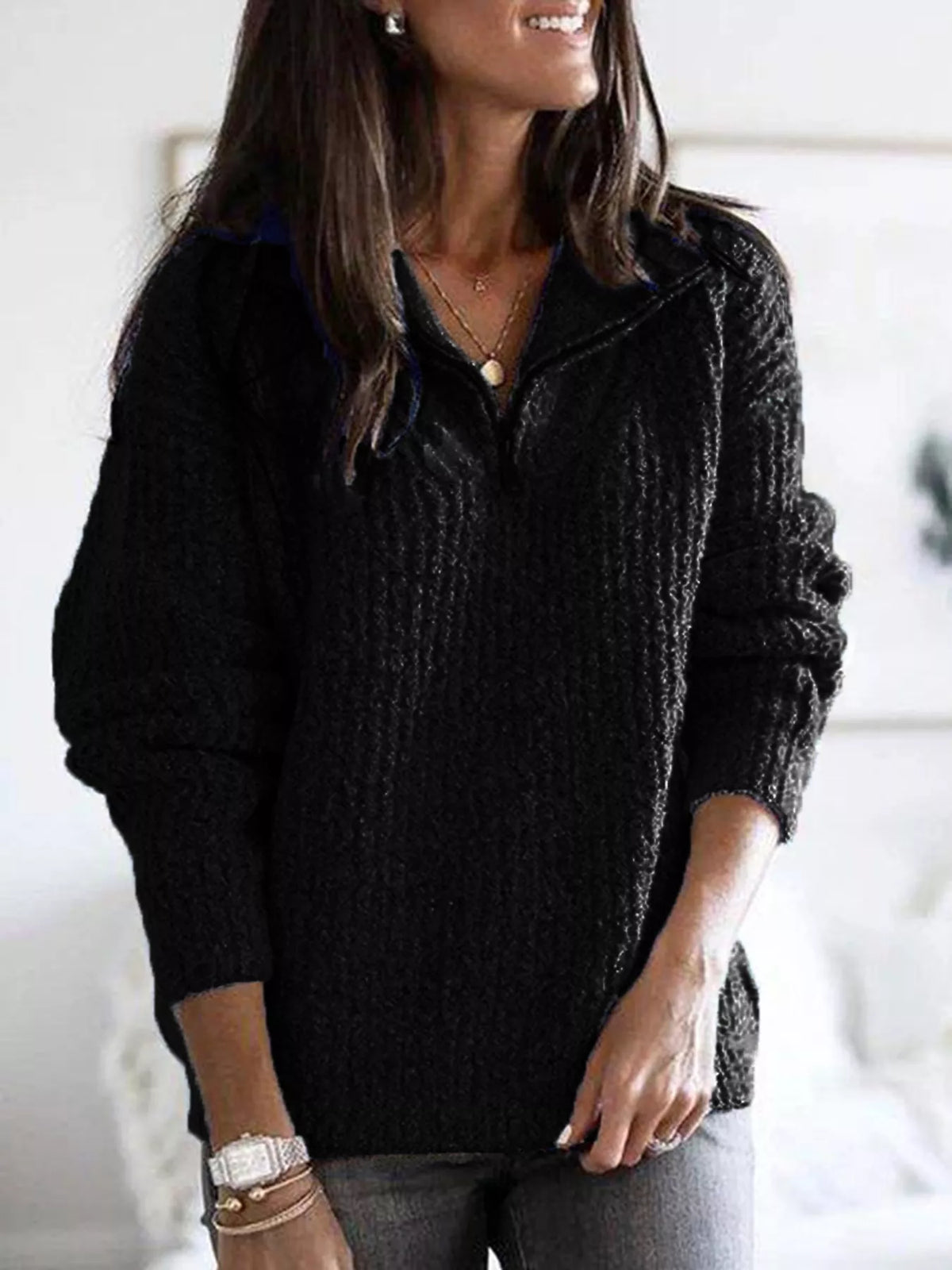 Ilaria ribbstickad tröja, svart