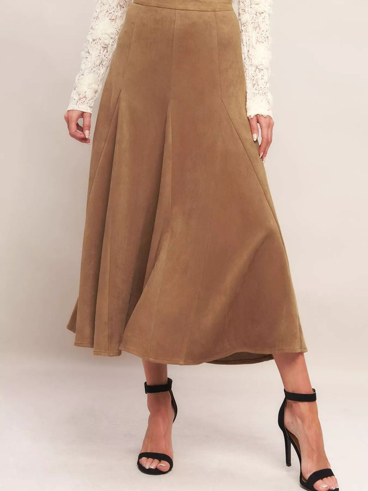 Leontine a-linjeformad midikjol, khaki
