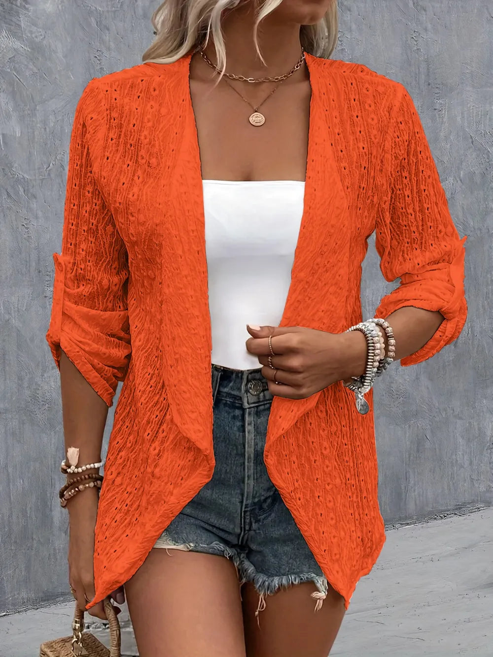 Pernilla broderad cardigan, orange