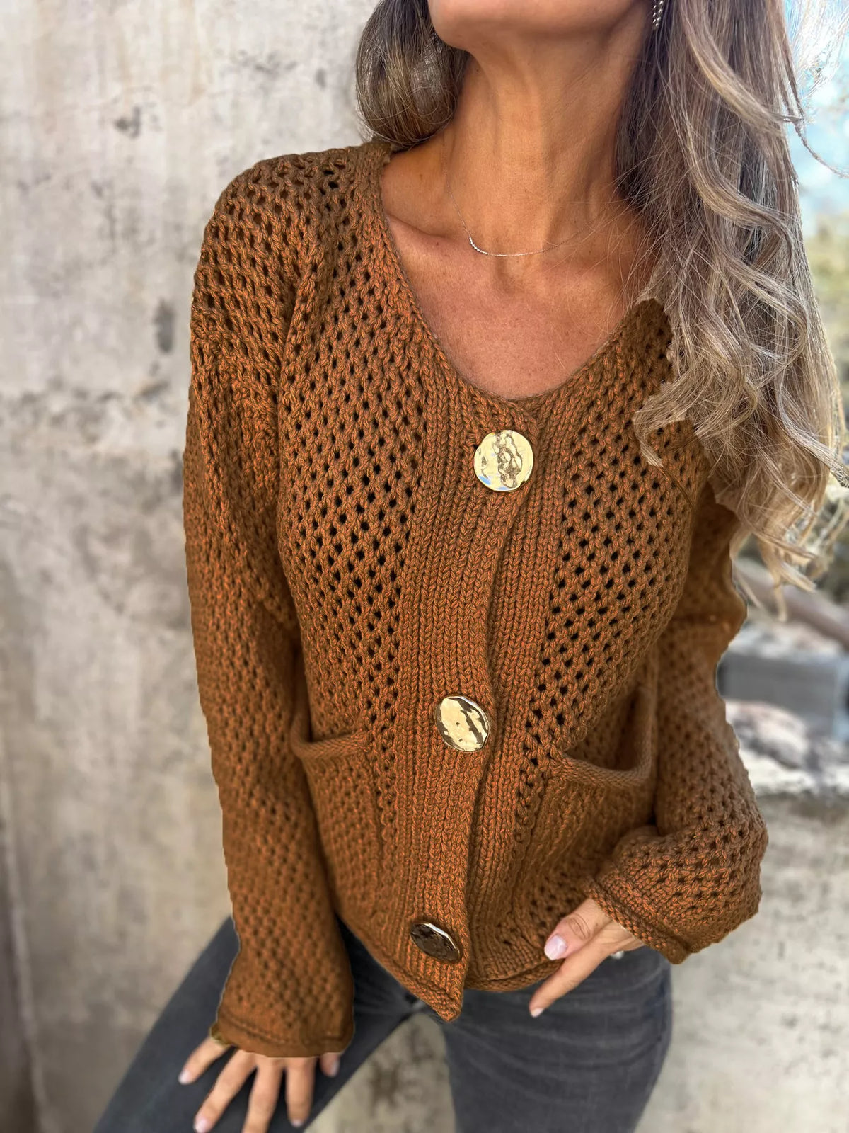 Verity virkad cardigan, brun