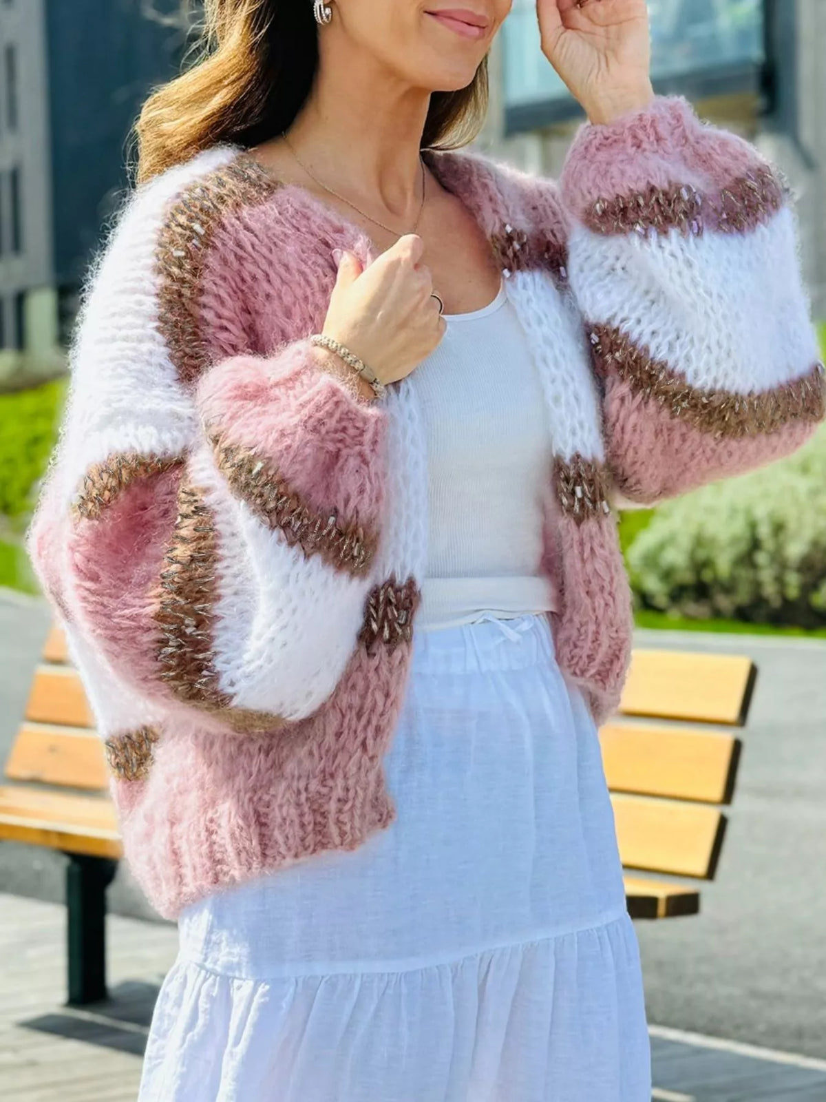 Kristy cardigan med färgblock, dammrosa