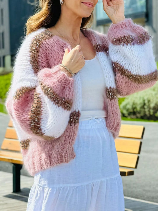 Kristy cardigan med färgblock, dammrosa