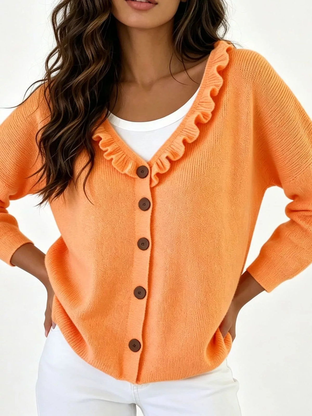 Amabel cardigan med volangkrage, orange
