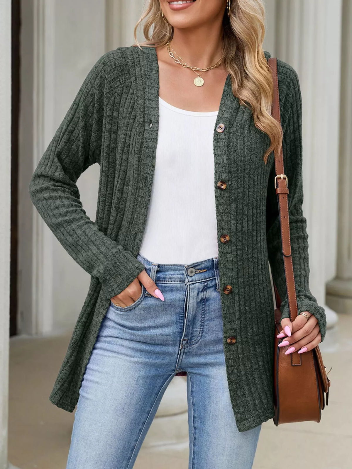Venke ribbstickad cardigan