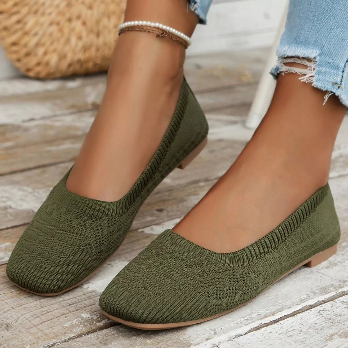 Eleni slip-ons i mesh, olivgrön