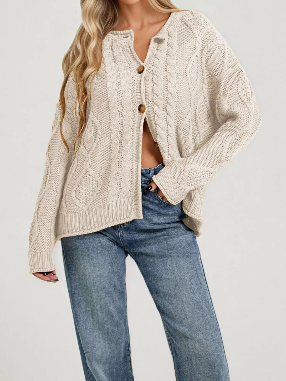 Marianne kabelstickad cardigan, aprikos
