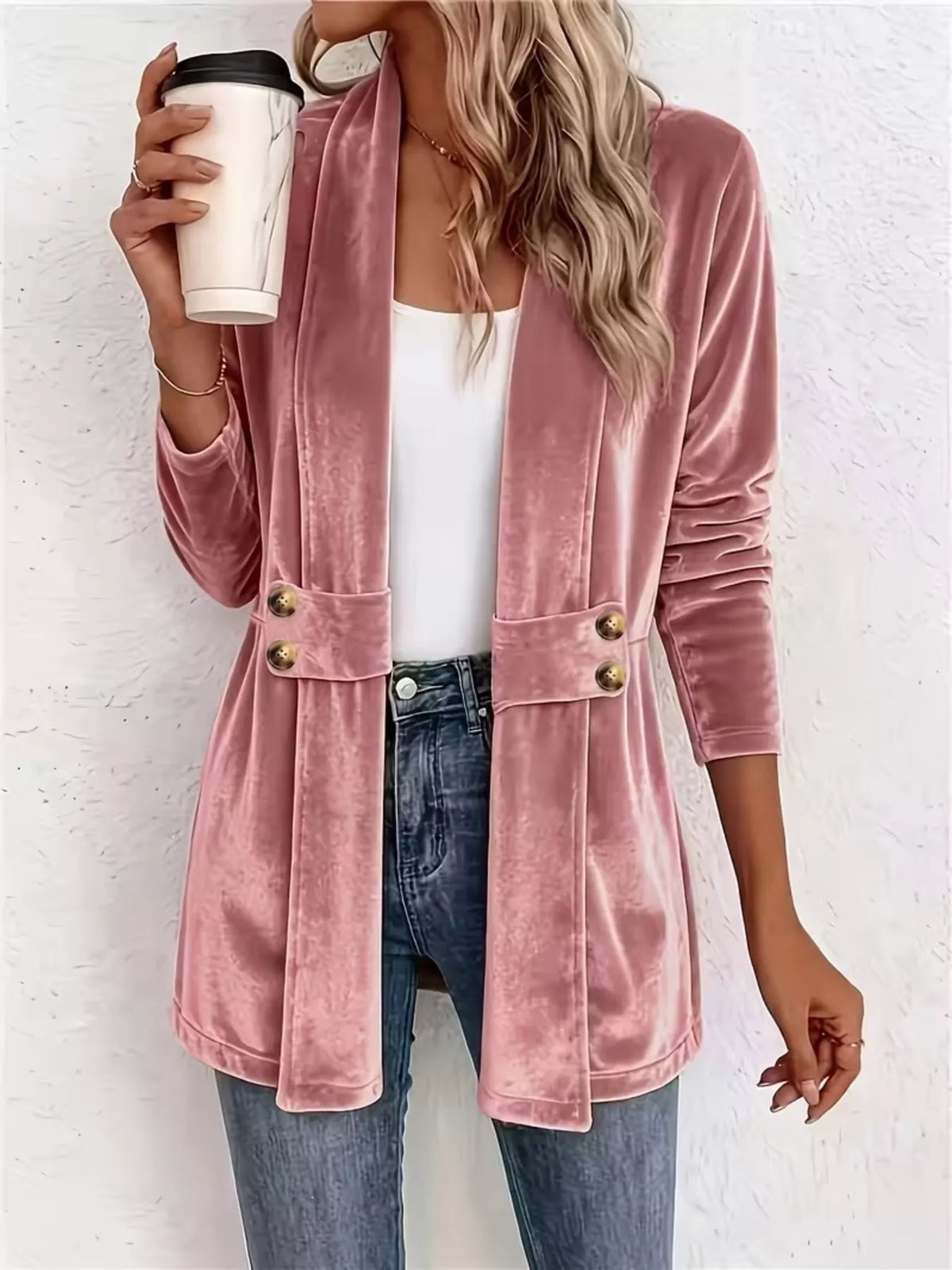 Marika cardigan i sammet, rosa
