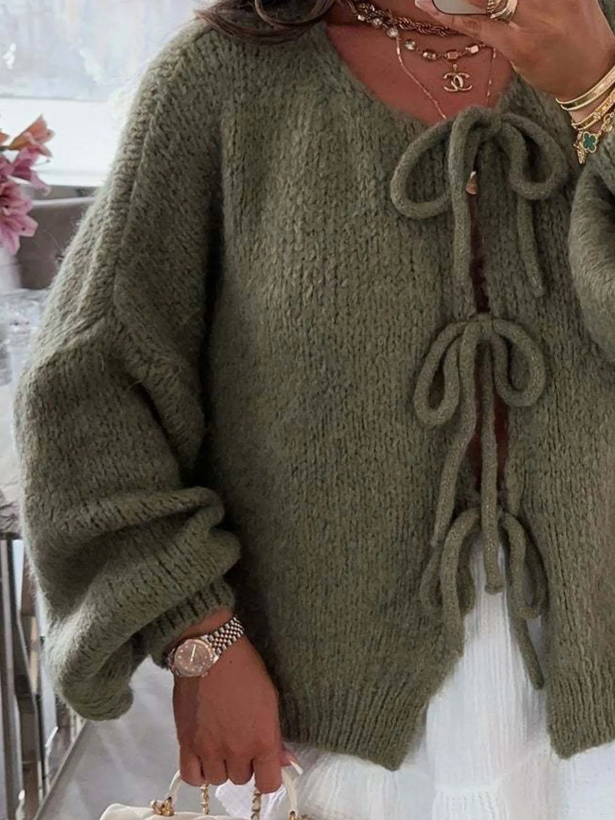 Kinga cardigan med rosett