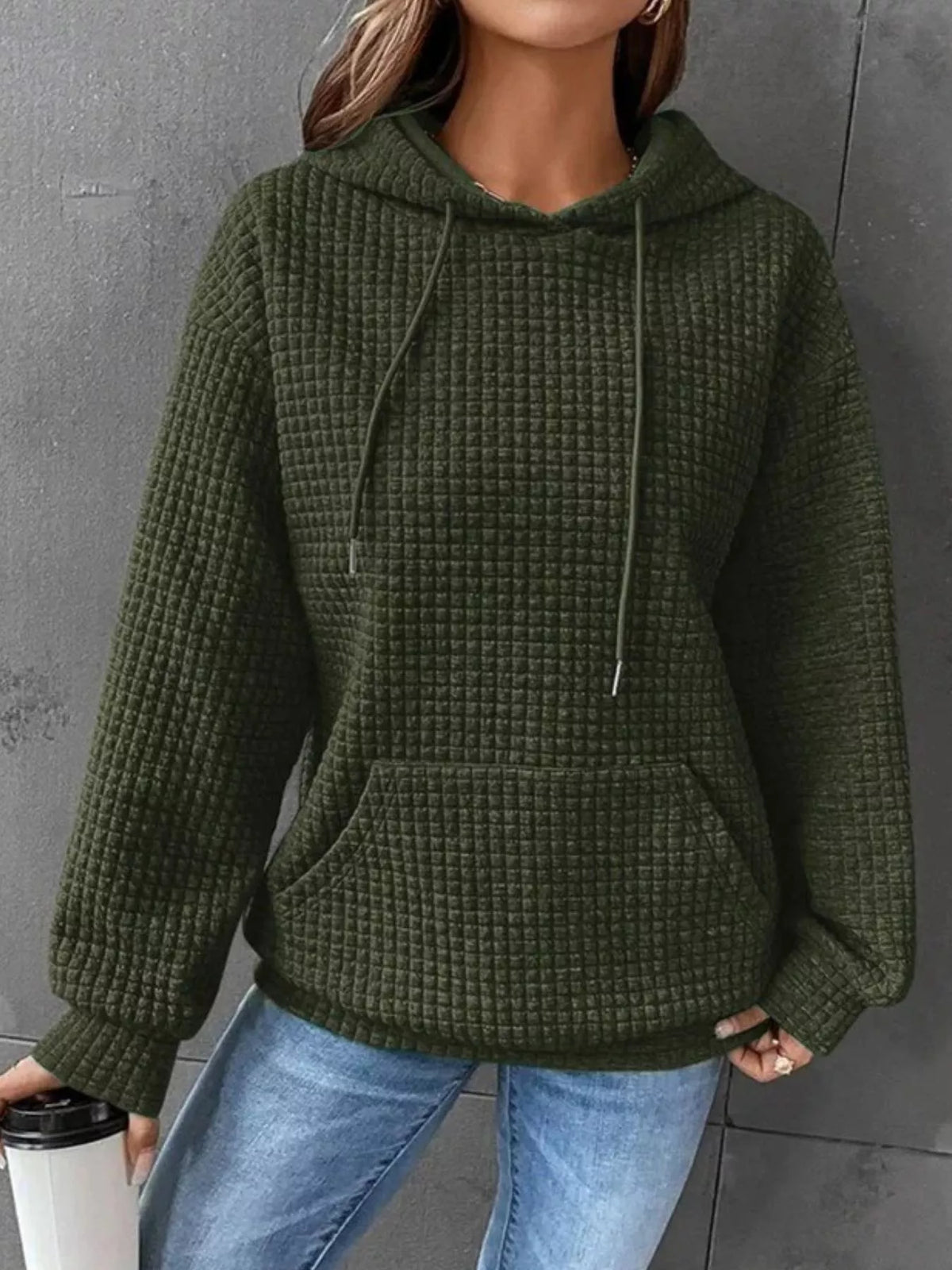 Elia texturerad hoodie, olivgrön