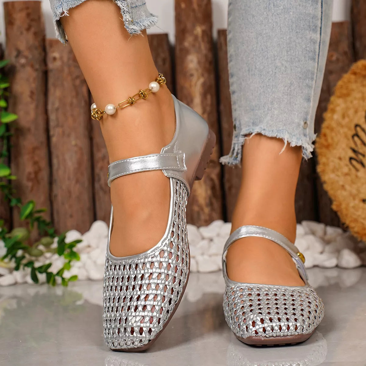 Alanna slip-ons i läderlook, silver