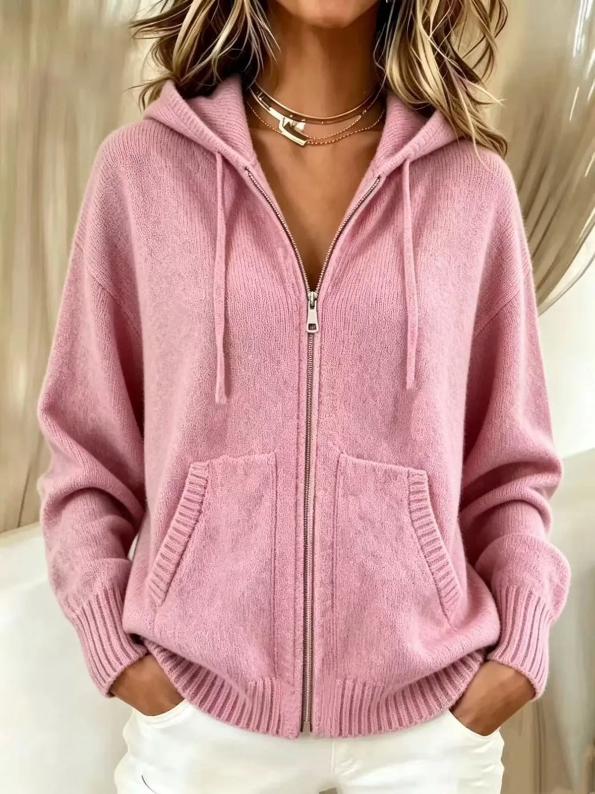 Nelly cardigan med huva, rosa