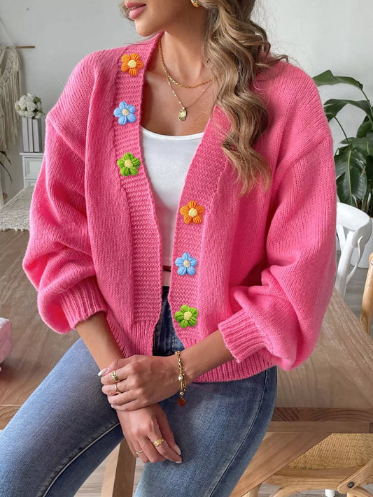 Mätta blommig cardigan, rosenröd