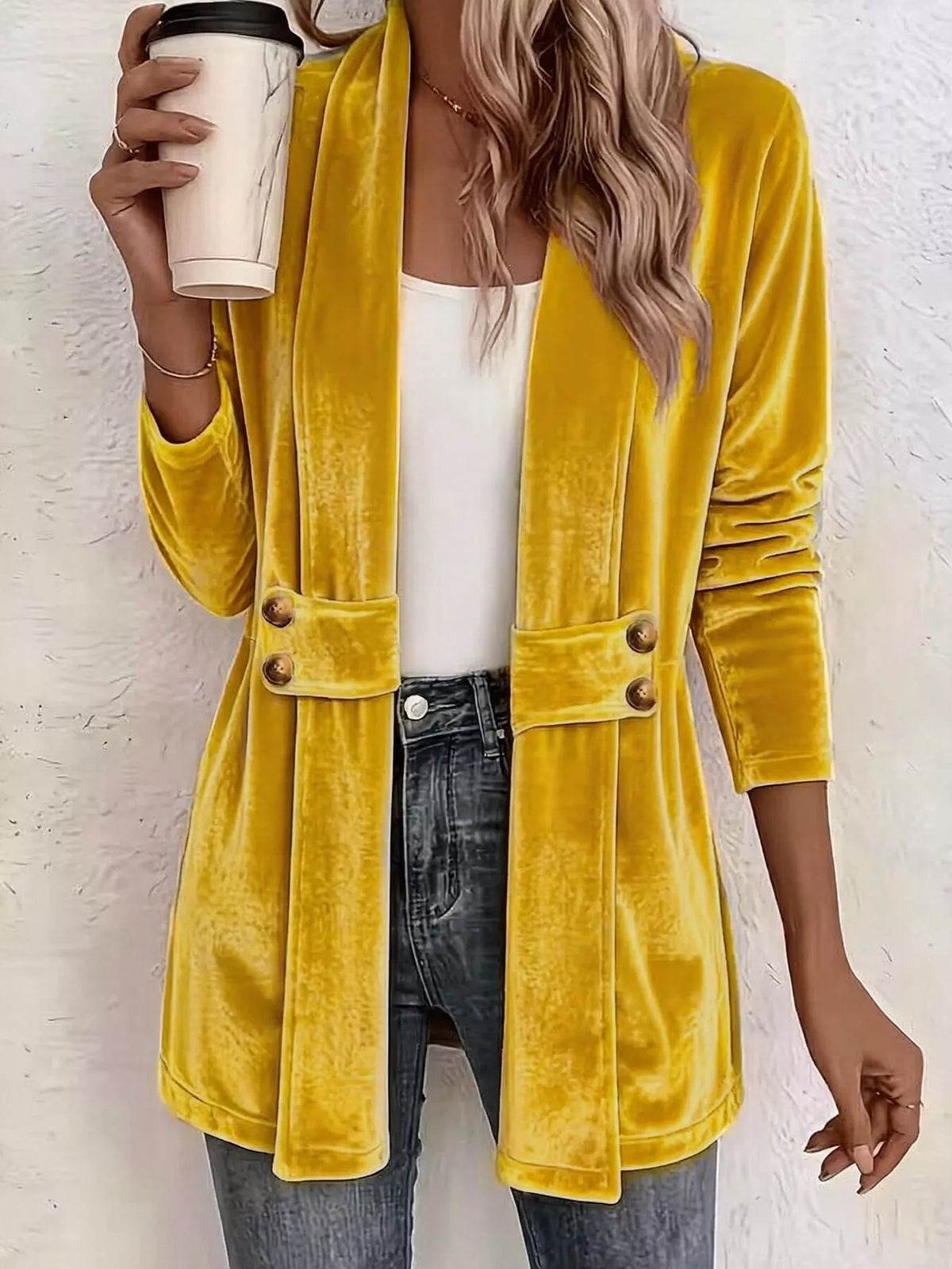 Marika cardigan i sammet, gul