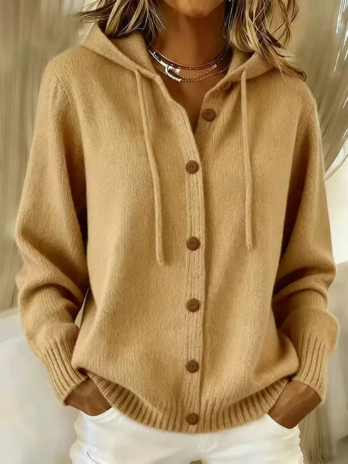 Serena cardigan med huva, khaki