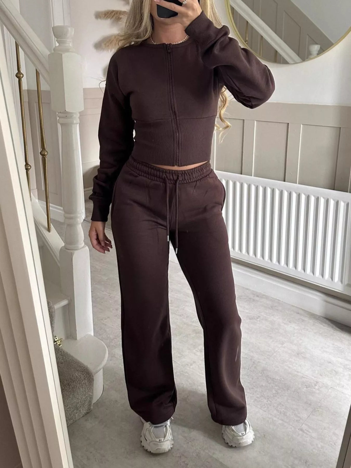 Silke högmidjat set, mörkbrun