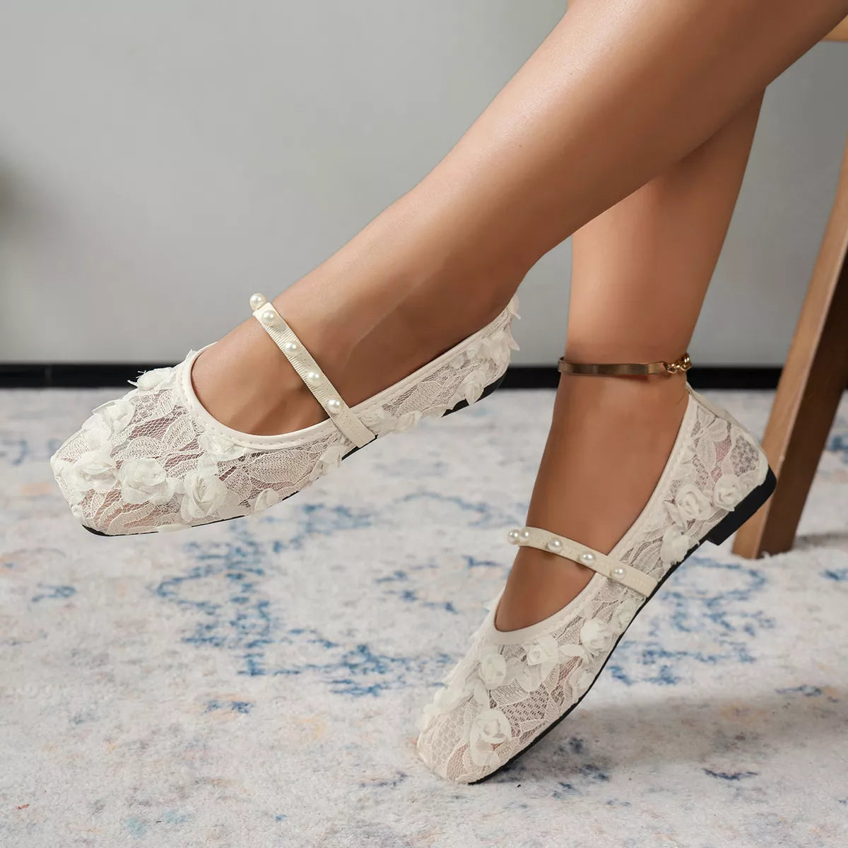 Colette slip-ons med spets, beige