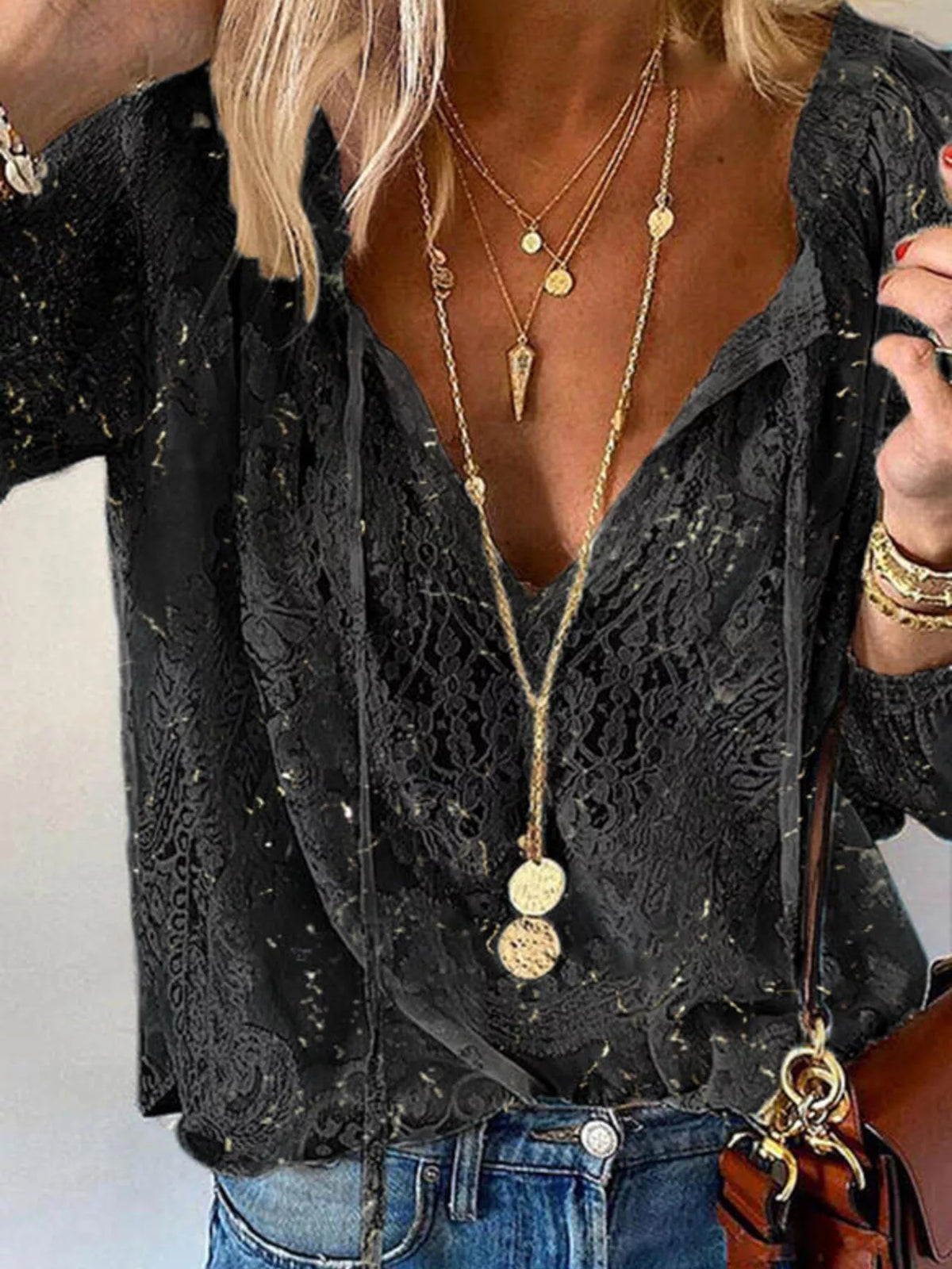 Christina blus med spets, svart