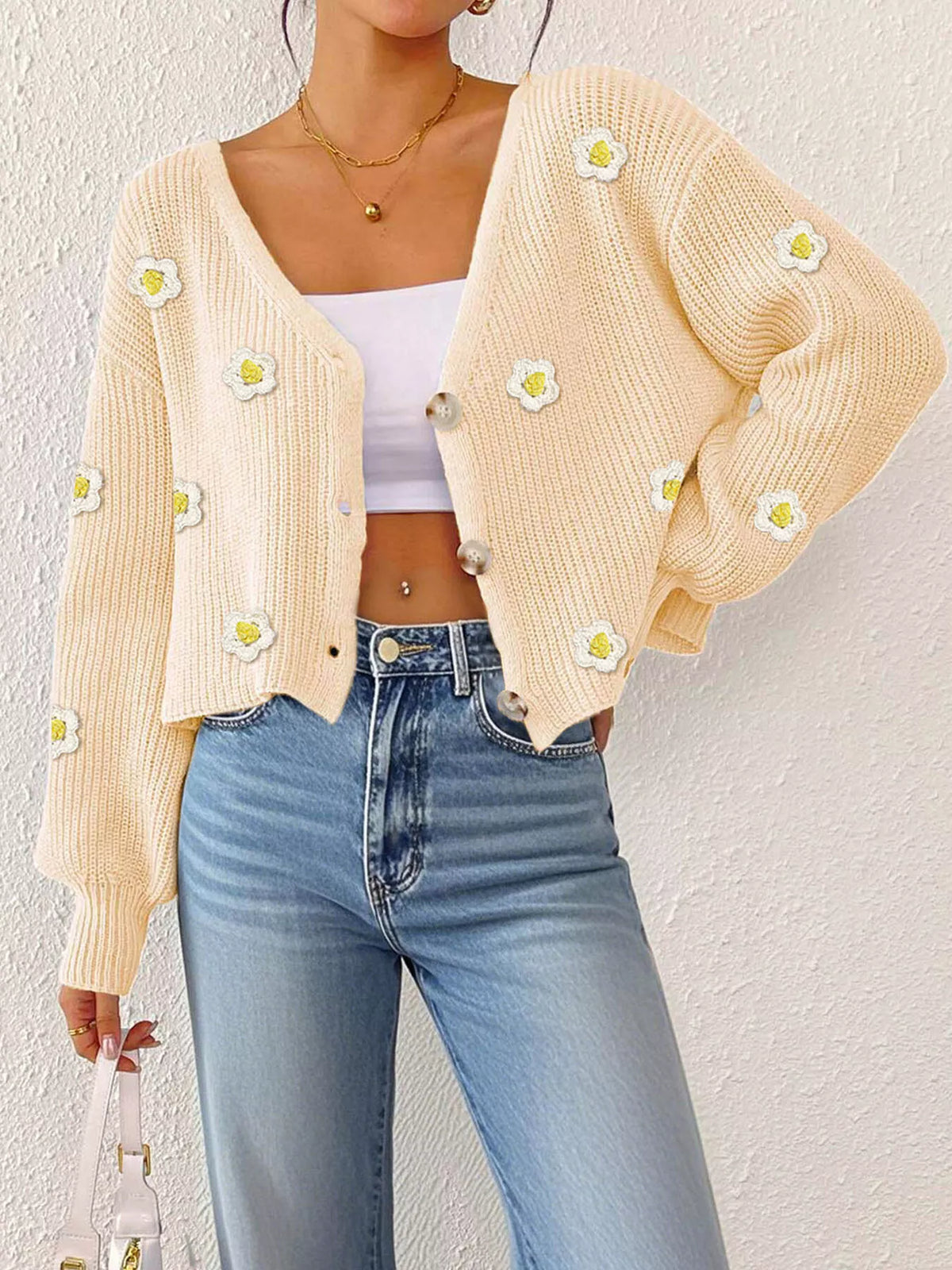 Palma v-ringad cardigan, aprikos