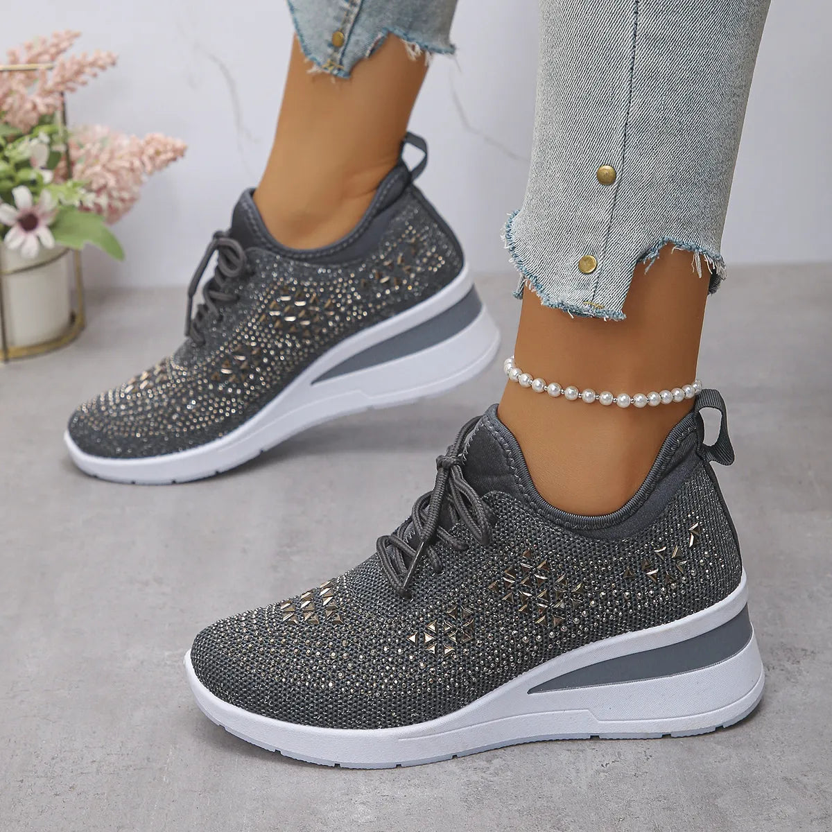 Luciana sneakers med strass, grå