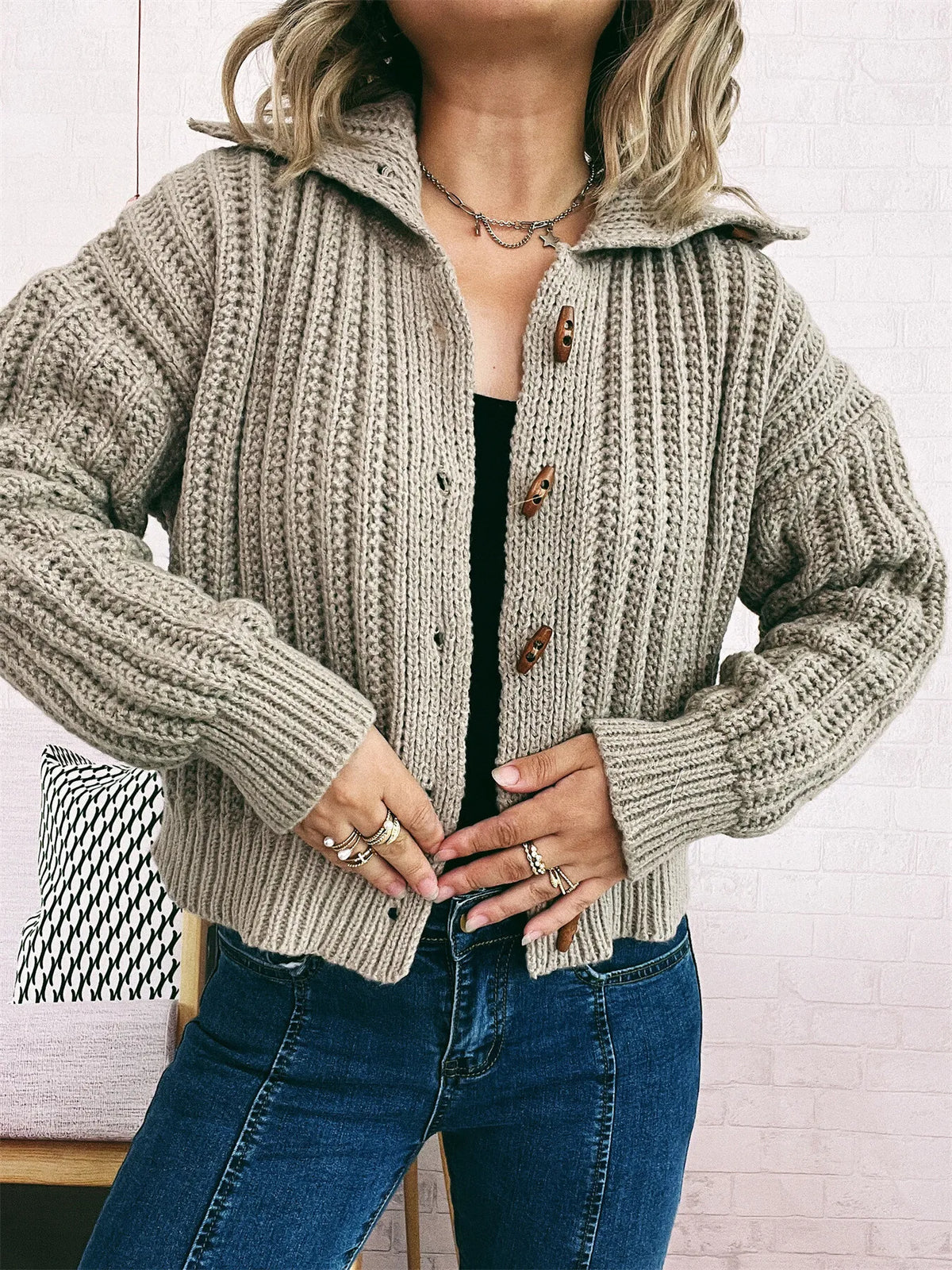 Zelda croppad cardigan, khaki